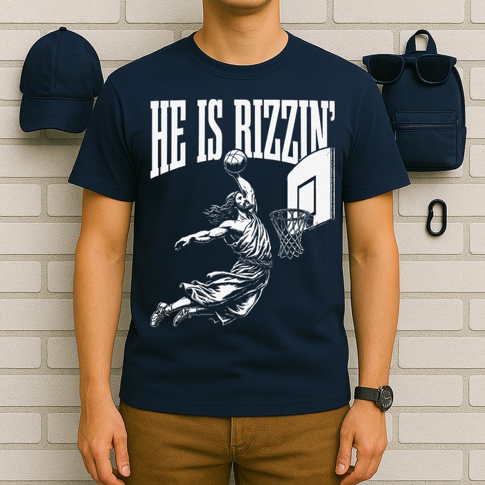 He Is Rizzin Funny Jesus Basketball Meme T-Shirt
