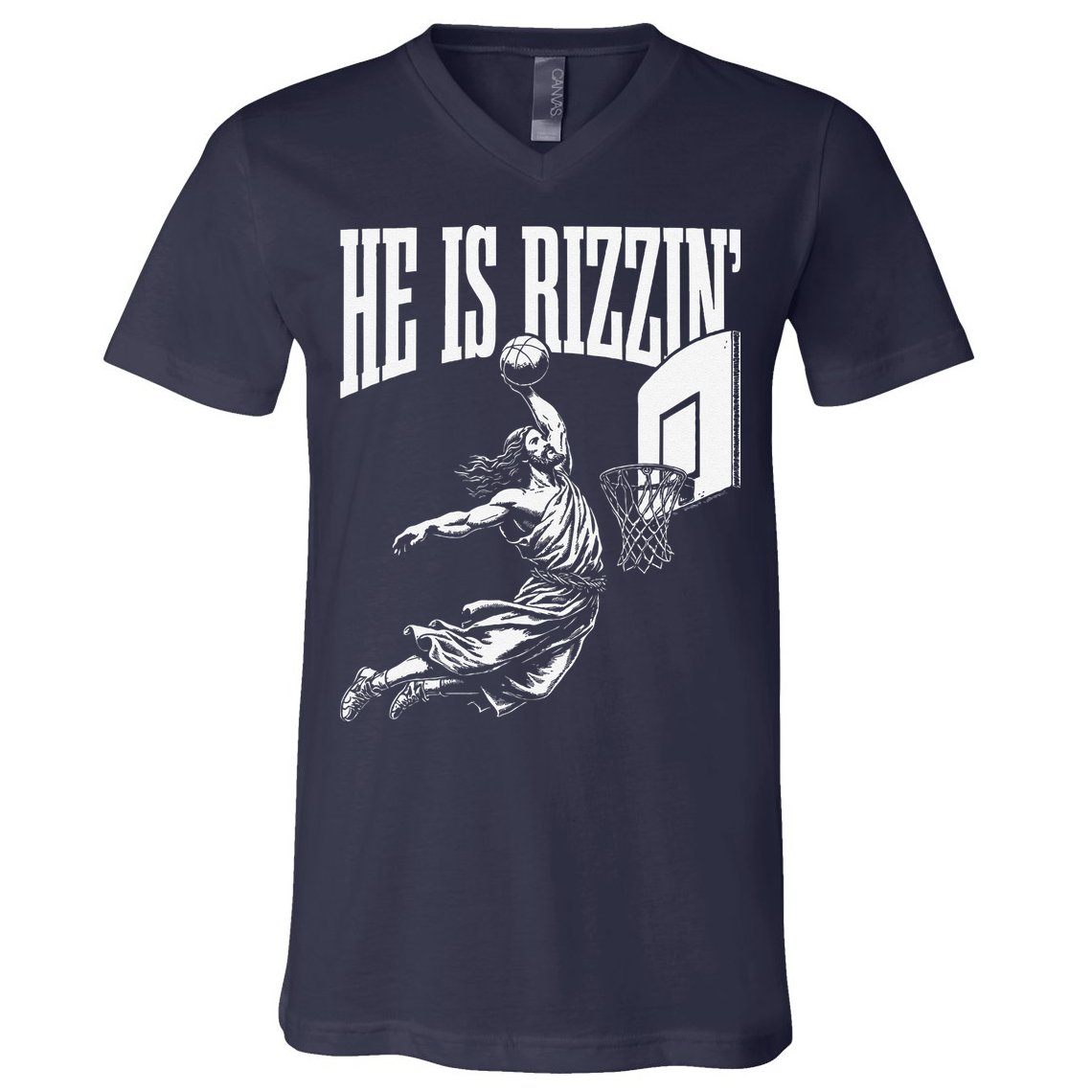 He Is Rizzin Funny Jesus Basketball Meme V-Neck T-Shirt