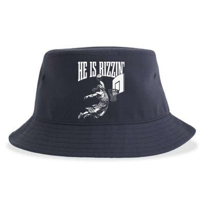 He Is Rizzin Funny Jesus Basketball Meme Sustainable Bucket Hat