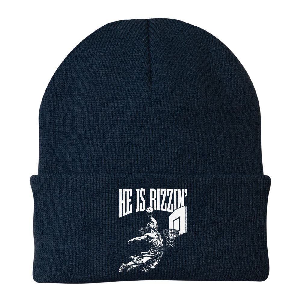 He Is Rizzin Funny Jesus Basketball Meme Beanie