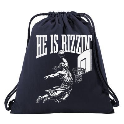 He Is Rizzin Funny Jesus Basketball Meme Drawstring Bag