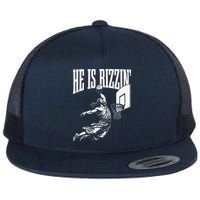 He Is Rizzin Funny Jesus Basketball Meme Flat Bill Trucker Hat