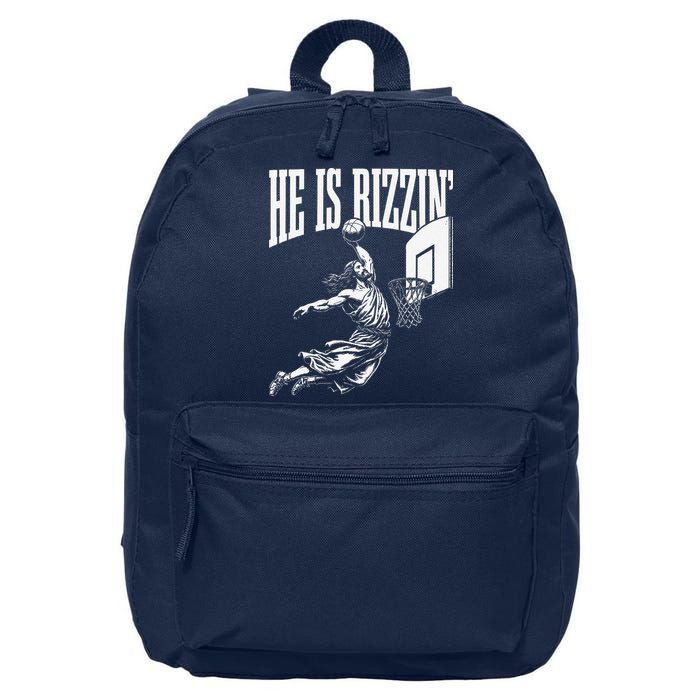He Is Rizzin Funny Jesus Basketball Meme 16 in Basic Backpack