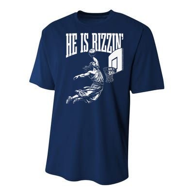 He Is Rizzin Funny Jesus Basketball Meme Youth Performance Sprint T-Shirt