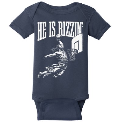 He Is Rizzin Funny Jesus Basketball Meme Baby Bodysuit