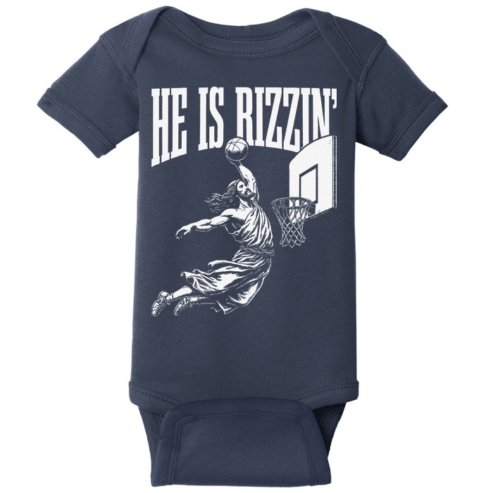 He Is Rizzin Funny Jesus Basketball Meme Baby Bodysuit