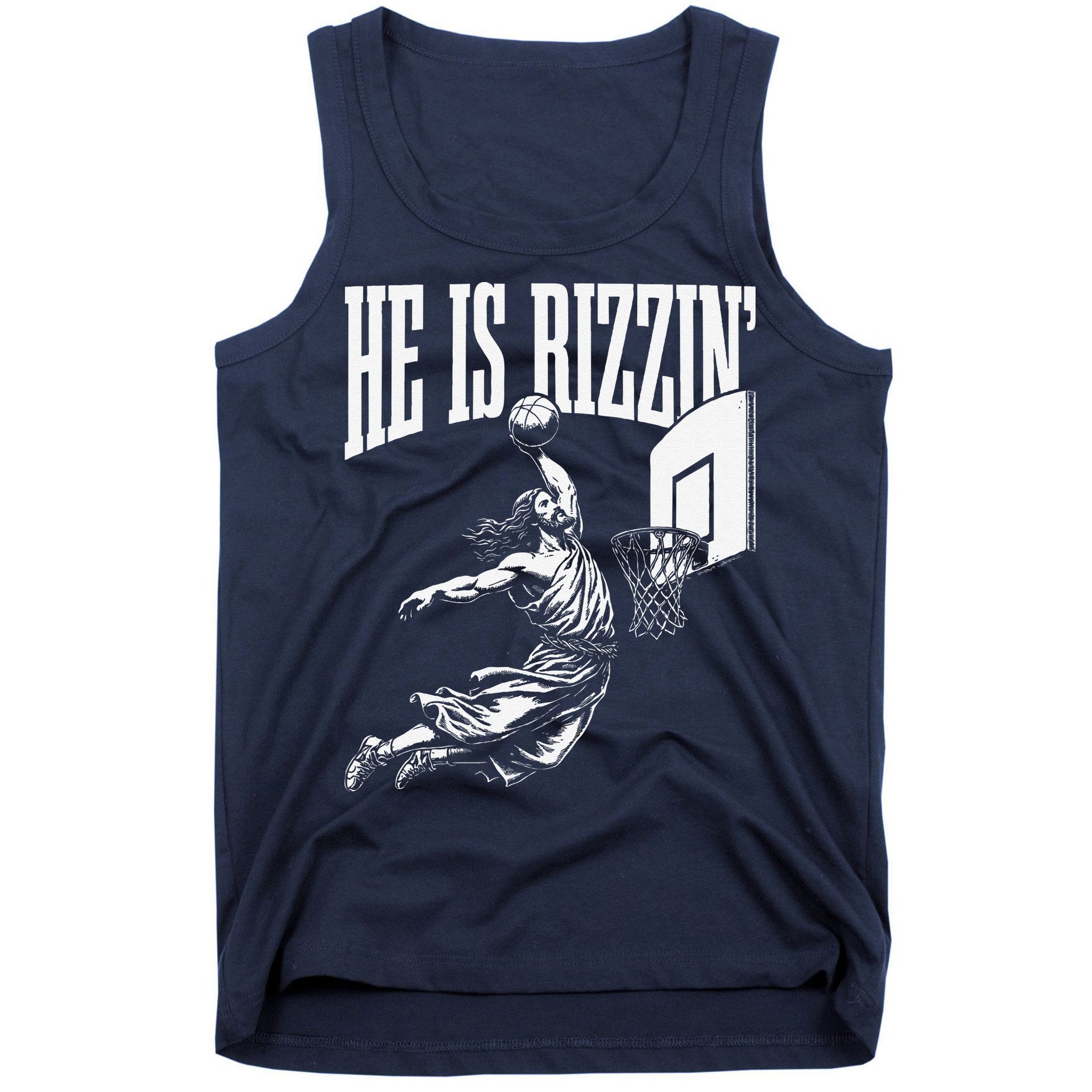 He Is Rizzin Funny Jesus Basketball Meme Tank Top