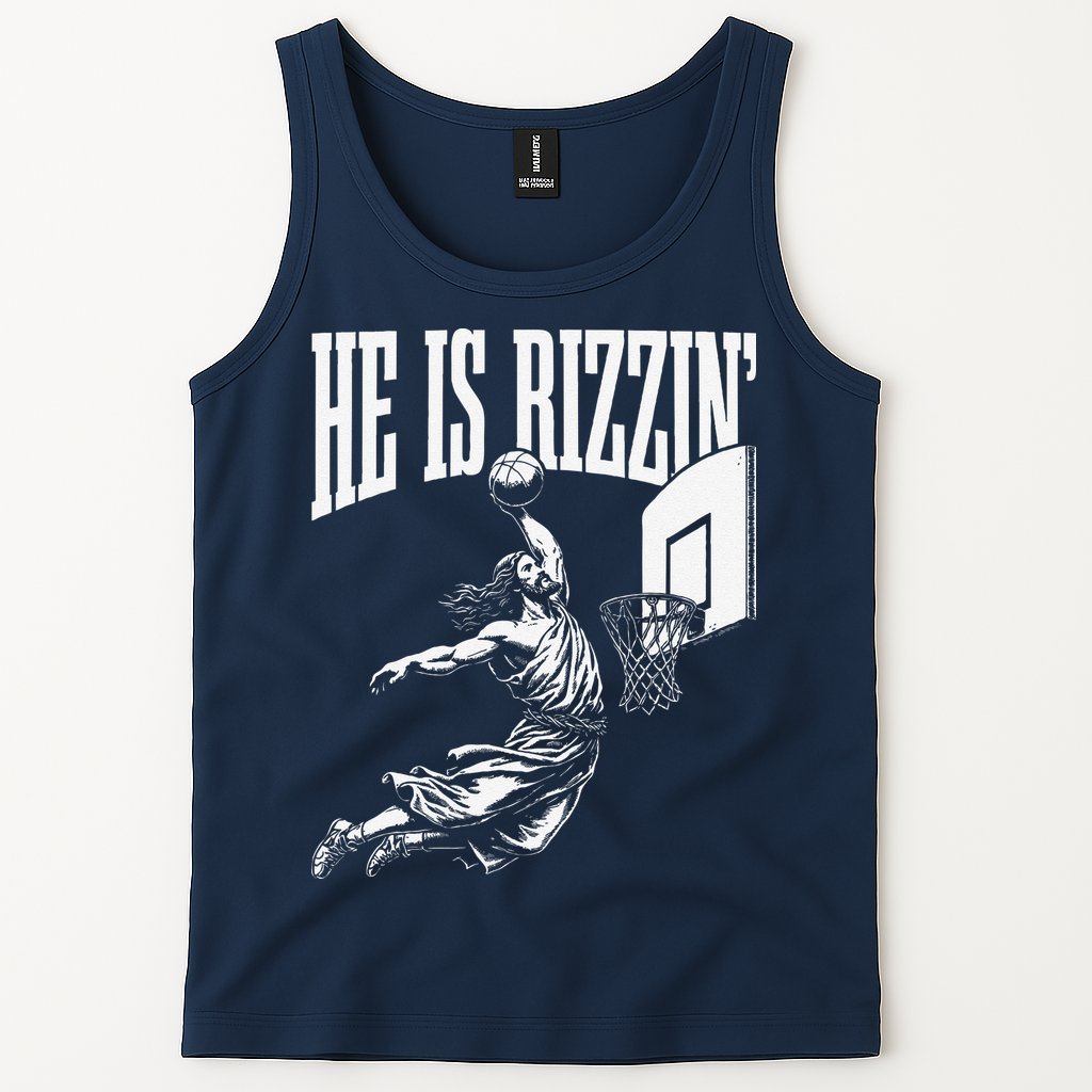 He Is Rizzin Funny Jesus Basketball Meme Tank Top