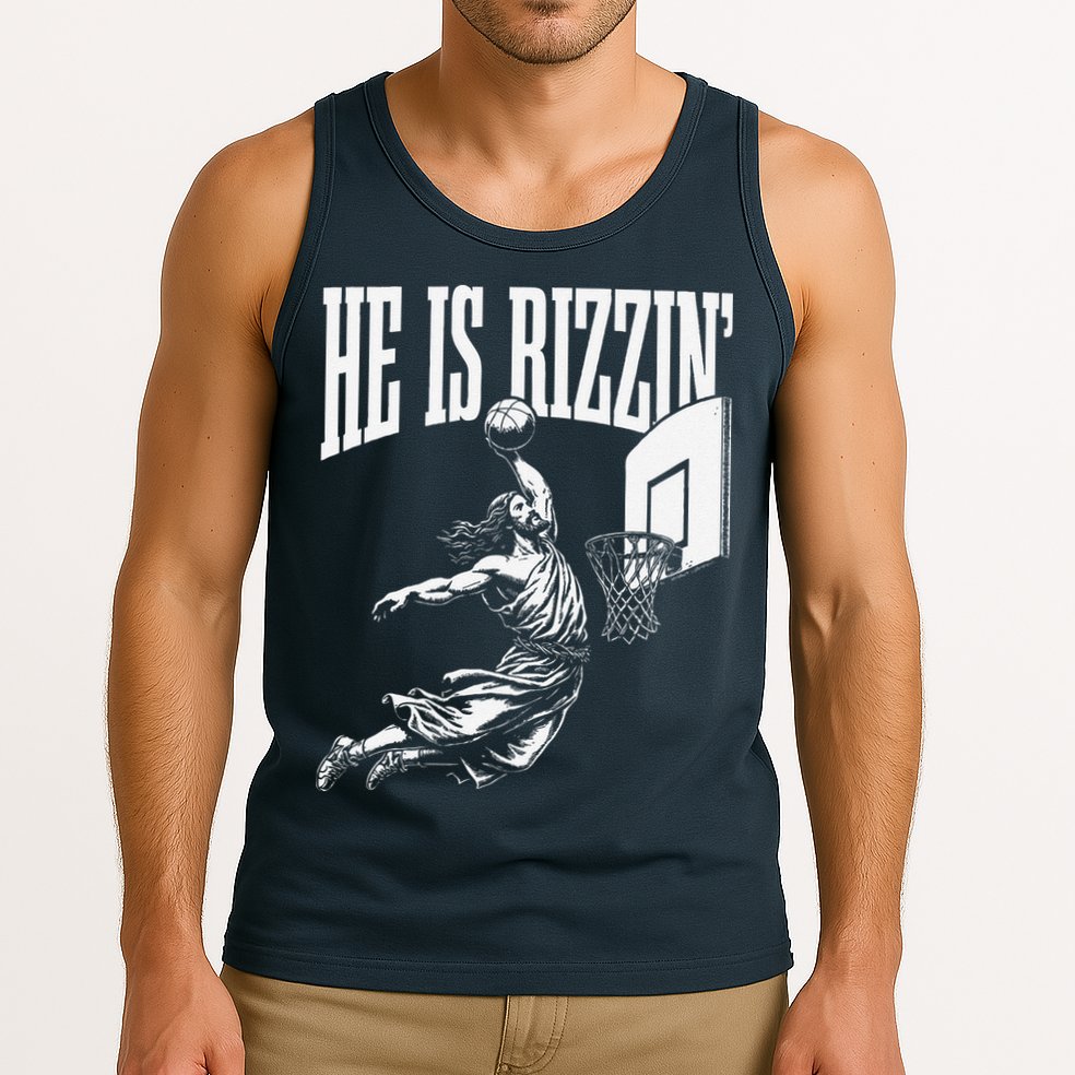 He Is Rizzin Funny Jesus Basketball Meme Tank Top