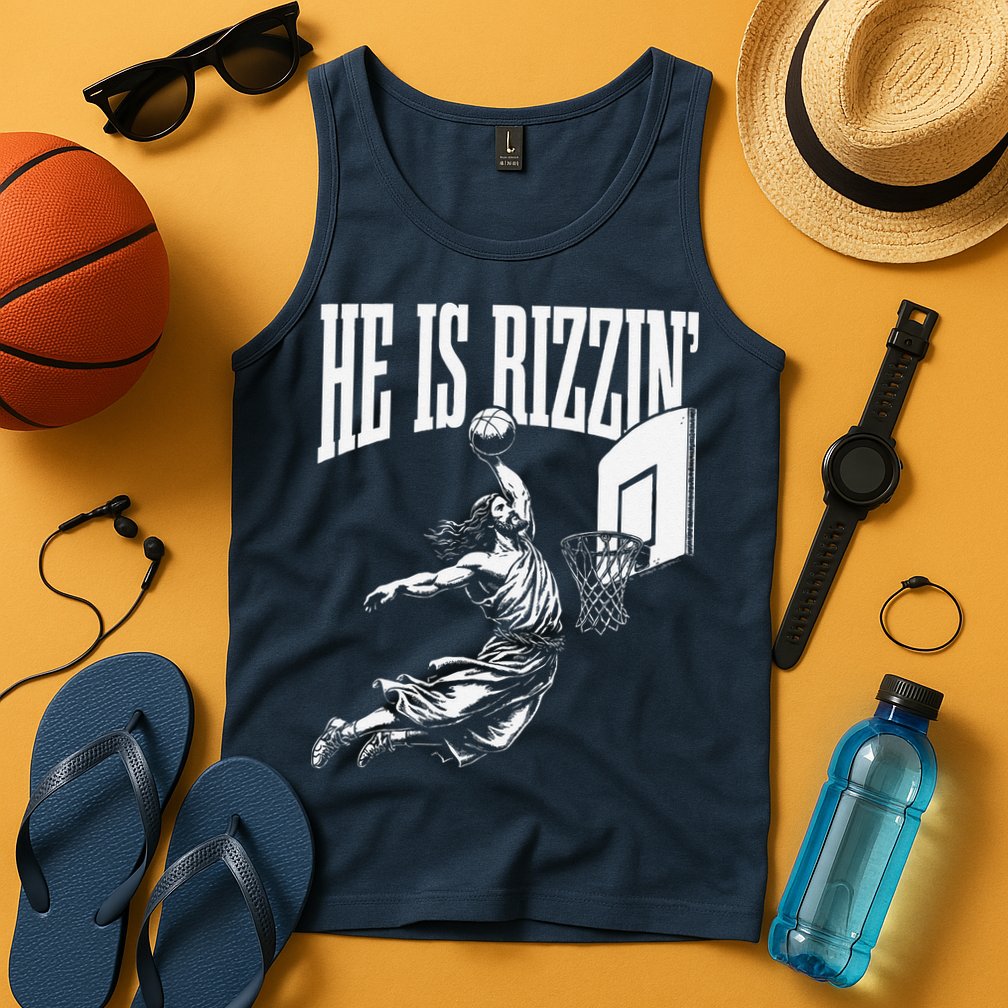 He Is Rizzin Funny Jesus Basketball Meme Tank Top