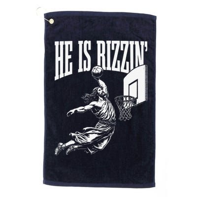 He Is Rizzin Funny Jesus Basketball Meme Golf Towel