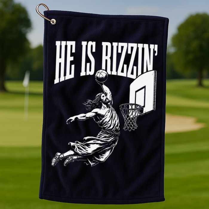 He Is Rizzin Funny Jesus Basketball Meme Golf Towel