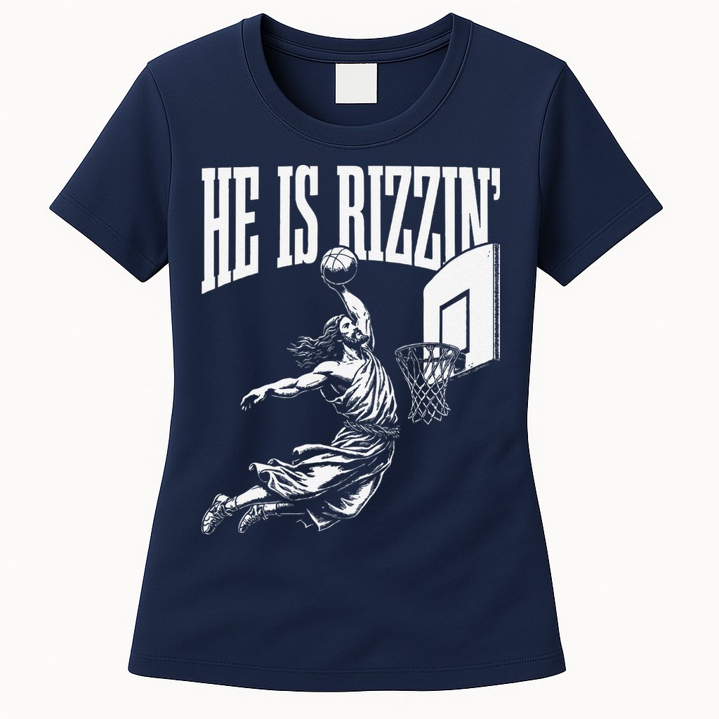He Is Rizzin Funny Jesus Basketball Meme Womens T-Shirt