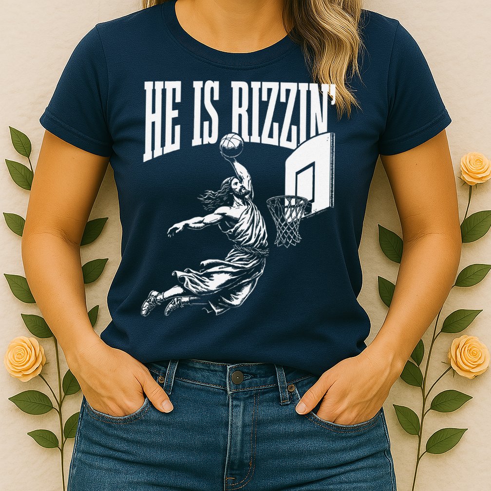 He Is Rizzin Funny Jesus Basketball Meme Womens T-Shirt