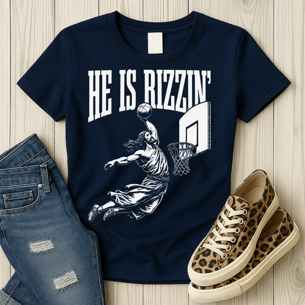 He Is Rizzin Funny Jesus Basketball Meme Womens T-Shirt