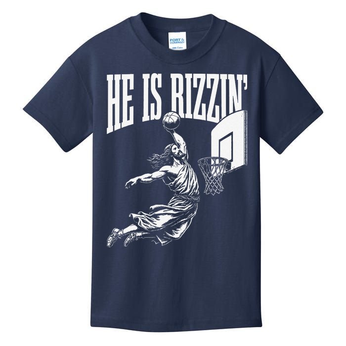 He Is Rizzin Funny Jesus Basketball Meme Kids T-Shirt