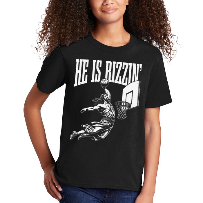He Is Rizzin Funny Jesus Basketball Meme Kids T-Shirt