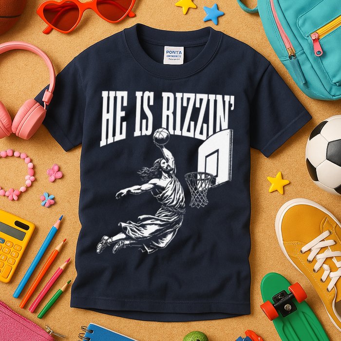He Is Rizzin Funny Jesus Basketball Meme Kids T-Shirt