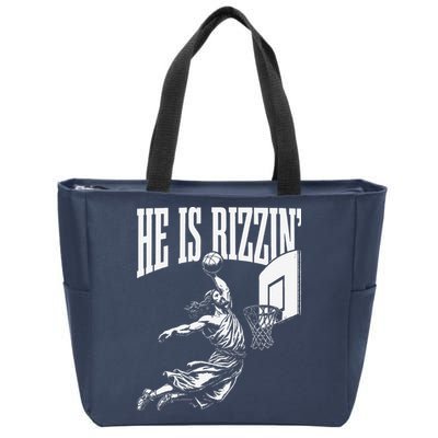 He Is Rizzin Funny Jesus Basketball Meme Zip Tote Bag