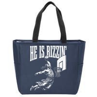 He Is Rizzin Funny Jesus Basketball Meme Zip Tote Bag