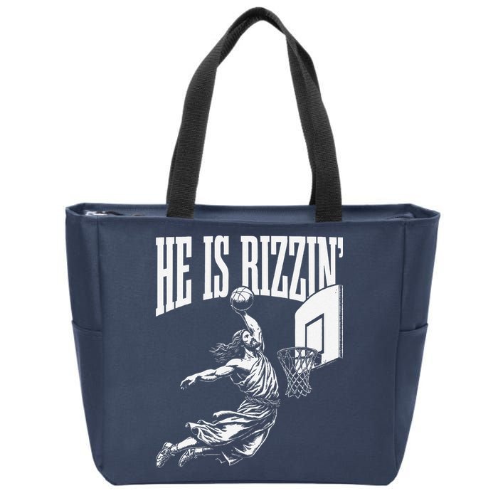He Is Rizzin Funny Jesus Basketball Meme Zip Tote Bag