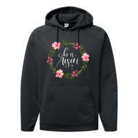 He Is Risen Jesus Christian Happy Easter Floral Wreath Performance Fleece Hoodie