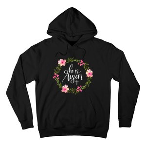 He Is Risen Jesus Christian Happy Easter Floral Wreath Hoodie