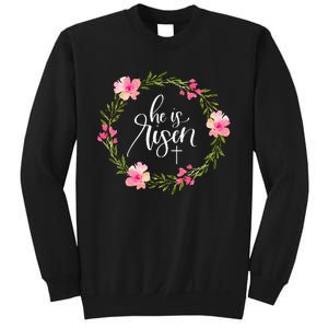 He Is Risen Jesus Christian Happy Easter Floral Wreath Sweatshirt