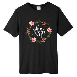 He Is Risen Jesus Christian Happy Easter Floral Wreath Tall Fusion ChromaSoft Performance T-Shirt