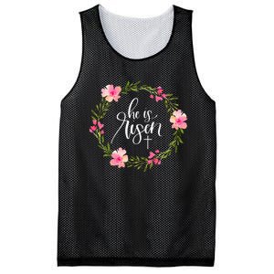 He Is Risen Jesus Christian Happy Easter Floral Wreath Mesh Reversible Basketball Jersey Tank