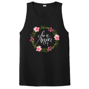 He Is Risen Jesus Christian Happy Easter Floral Wreath PosiCharge Competitor Tank