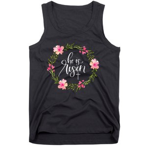 He Is Risen Jesus Christian Happy Easter Floral Wreath Tank Top