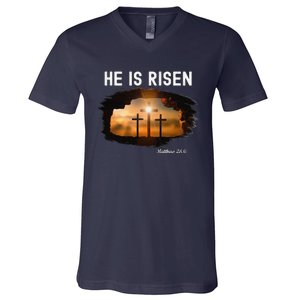 He Is Risen Christian Easter Jesus Matthew 286 V-Neck T-Shirt