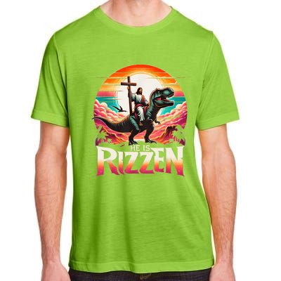 He Is Rizzen Jesus Has Rizzen Retro Christian Dinosaur Adult ChromaSoft Performance T-Shirt