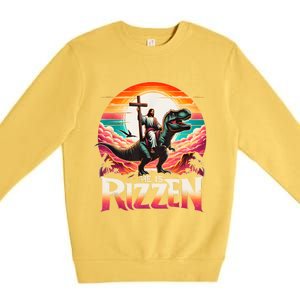 He Is Rizzen Jesus Has Rizzen Retro Christian Dinosaur Premium Crewneck Sweatshirt