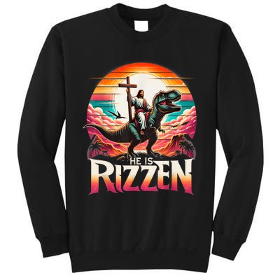 He Is Rizzen Jesus Has Rizzen Retro Christian Dinosaur Sweatshirt