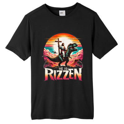 He Is Rizzen Jesus Has Rizzen Retro Christian Dinosaur Tall Fusion ChromaSoft Performance T-Shirt