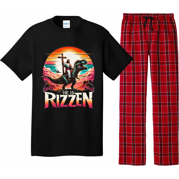 He Is Rizzen Jesus Has Rizzen Retro Christian Dinosaur Pajama Set