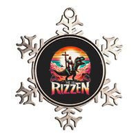 He Is Rizzen Jesus Has Rizzen Retro Christian Dinosaur Metallic Star Ornament