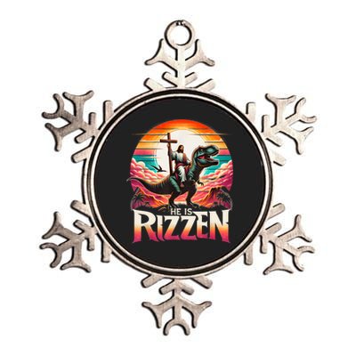 He Is Rizzen Jesus Has Rizzen Retro Christian Dinosaur Metallic Star Ornament