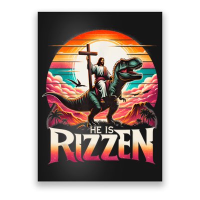 He Is Rizzen Jesus Has Rizzen Retro Christian Dinosaur Poster