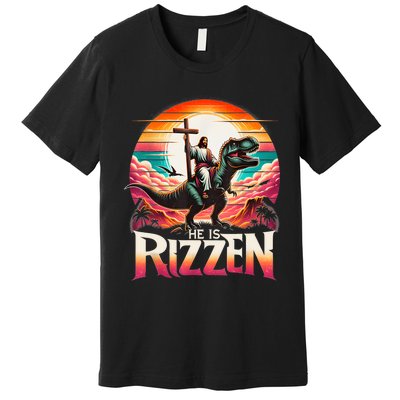 He Is Rizzen Jesus Has Rizzen Retro Christian Dinosaur Premium T-Shirt