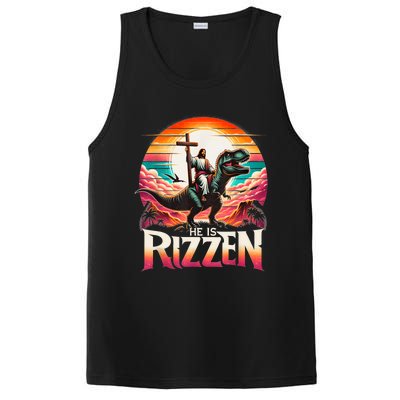 He Is Rizzen Jesus Has Rizzen Retro Christian Dinosaur PosiCharge Competitor Tank