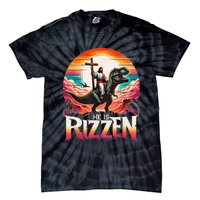 He Is Rizzen Jesus Has Rizzen Retro Christian Dinosaur Tie-Dye T-Shirt