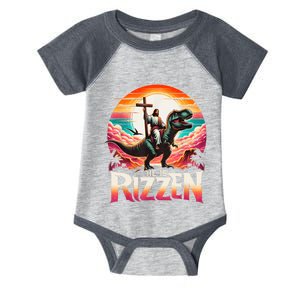 He Is Rizzen Jesus Has Rizzen Retro Christian Dinosaur Infant Baby Jersey Bodysuit