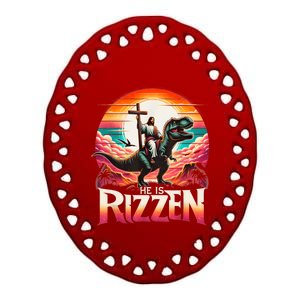 He Is Rizzen Jesus Has Rizzen Retro Christian Dinosaur Ceramic Oval Ornament