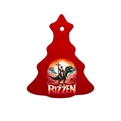 He Is Rizzen Jesus Has Rizzen Retro Christian Dinosaur Ceramic Tree Ornament