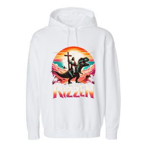 He Is Rizzen Jesus Has Rizzen Retro Christian Dinosaur Garment-Dyed Fleece Hoodie