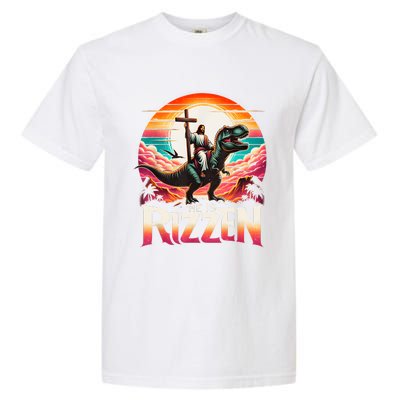 He Is Rizzen Jesus Has Rizzen Retro Christian Dinosaur Garment-Dyed Heavyweight T-Shirt