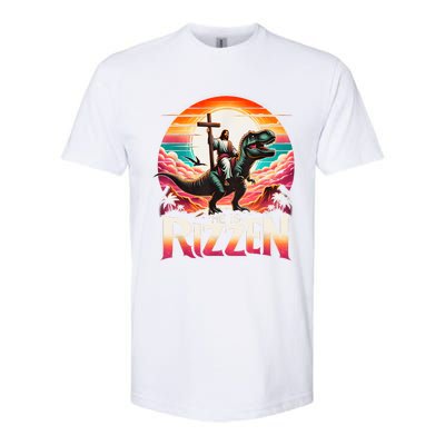 He Is Rizzen Jesus Has Rizzen Retro Christian Dinosaur Softstyle CVC T-Shirt